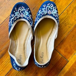 Fuchsia Shoes Navy Beaded Flats Size 10